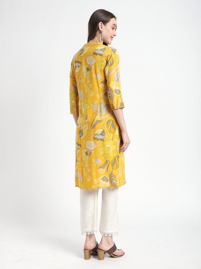 Women Viscose Regular Fit Mandarin Collar Printed Kurta