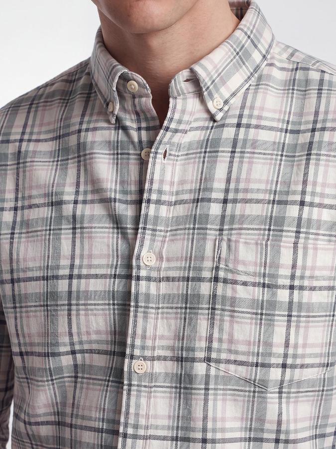 R&B Men's Pure Cotton Green Full Sleeves Collar Neck Checked Shirt