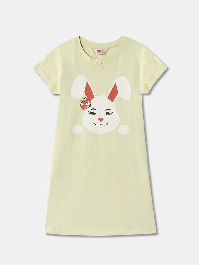 Girls Cotton Graphic Print Round Neck Short Sleeves Sleepwear Set