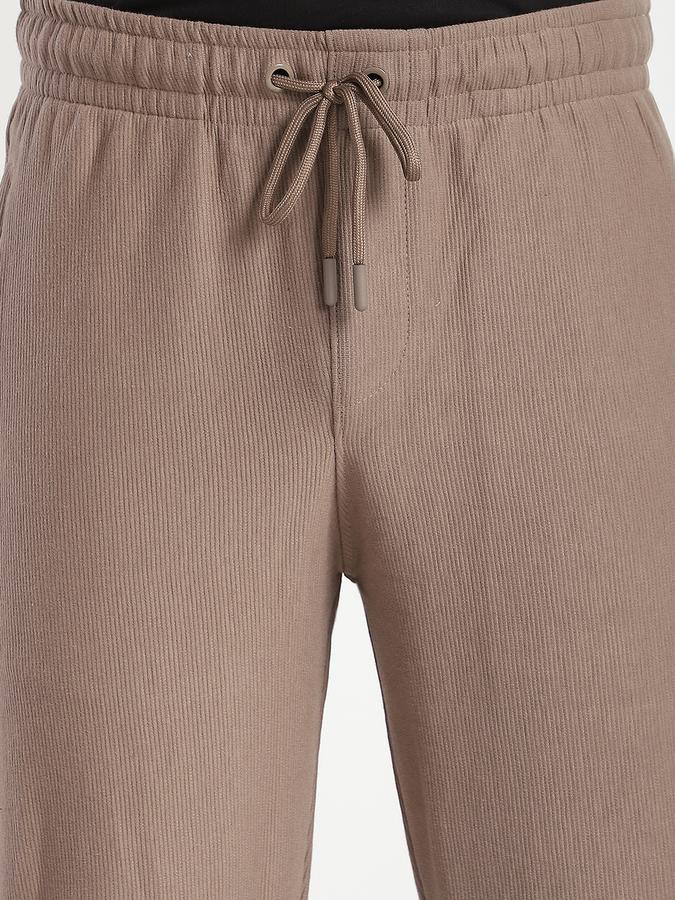 Men Cotton Blend Regular Fit Drawstring Waist Textured Trousers