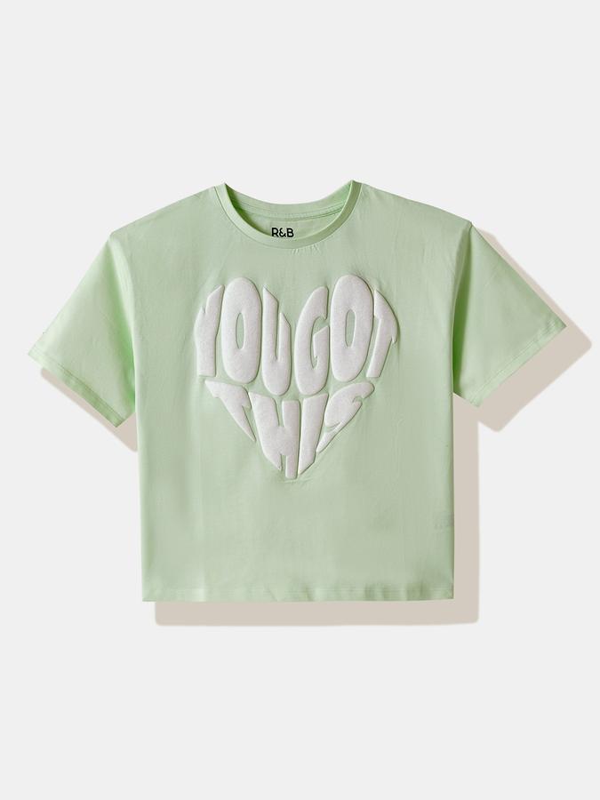 Girls Cotton Regular Fit Crew Neck Graphic T-shirt