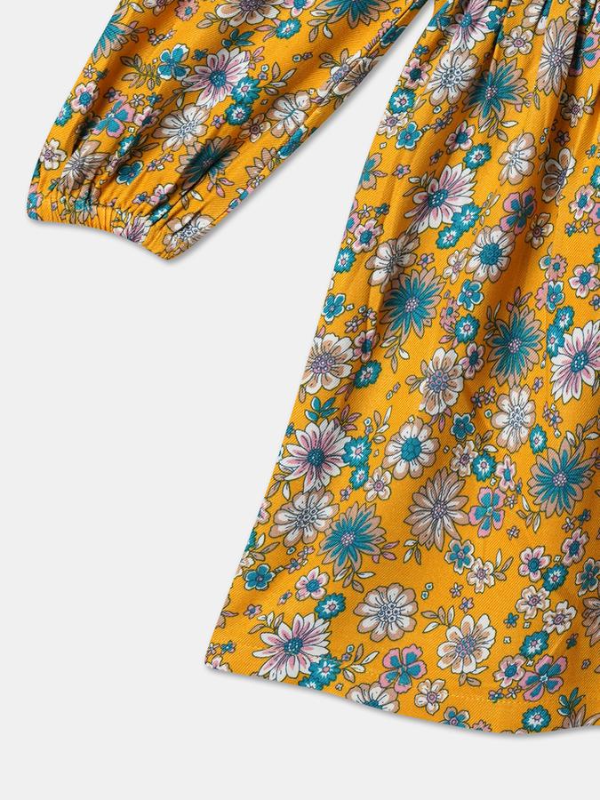 Girls Floral Print A-Line Dress image number 3