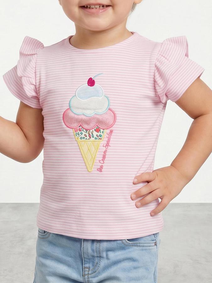 R&B Pink Girls Striped Short Sleeves Tshirt