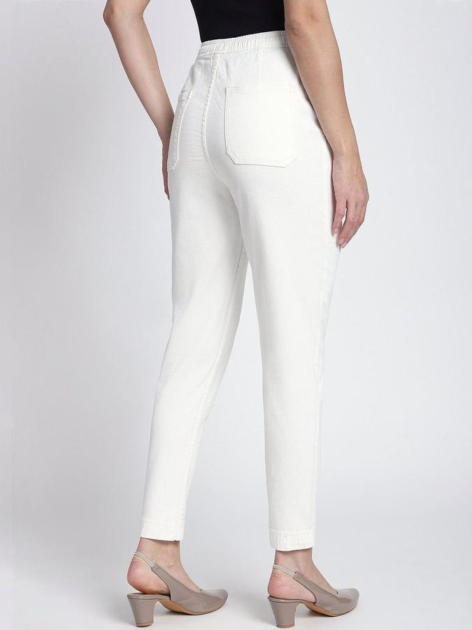 R&B Women Ivory Solid Regular Fit Trousers