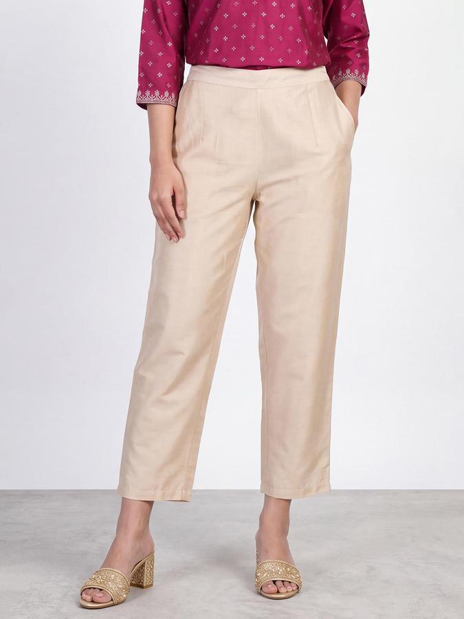 R&B Women Beige Solid Narrow Ethnic Pant