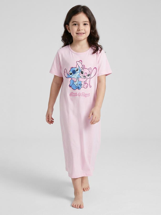 R&B Pink Printed Short Sleeves Round Neck Maxi Girls T-shirt Nightdress