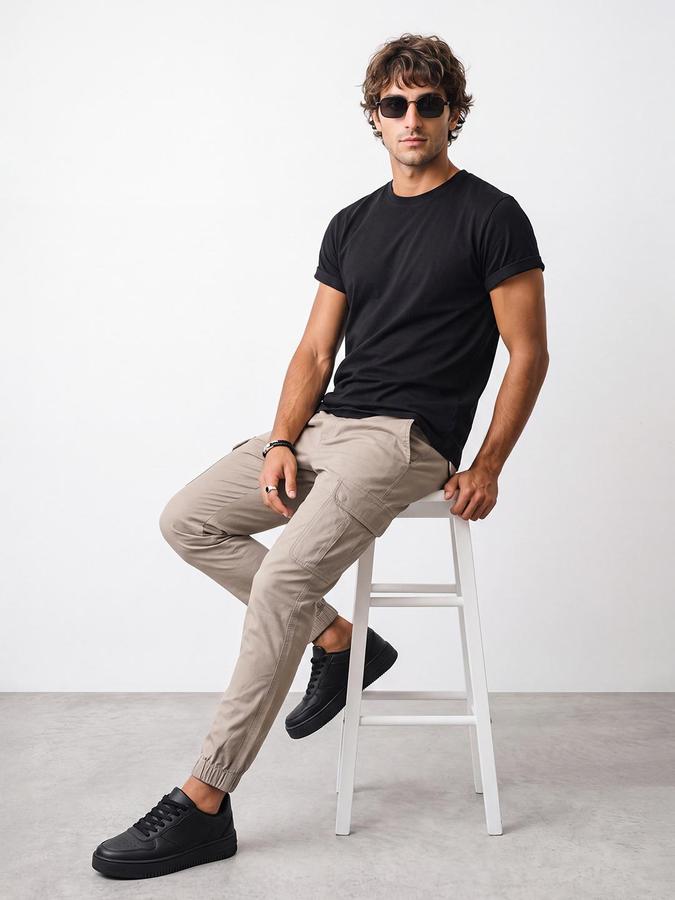 R&B Men Brown Mid Rise Regular Fit Cargos