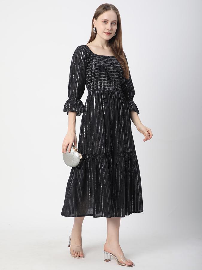 Women Cotton Striped Fit And Flare Ethnic Dress