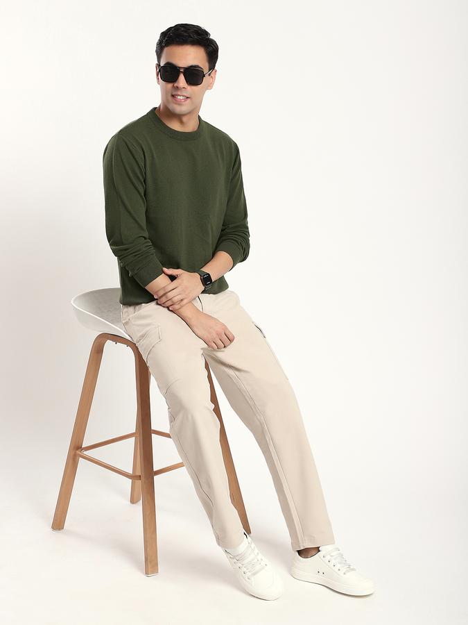 Men Cotton Blend Regular Fit Crew Neck Solid Sweater