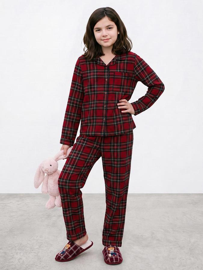 R&B Girls Red Check Long Sleeve Shirt and Pyjama Set