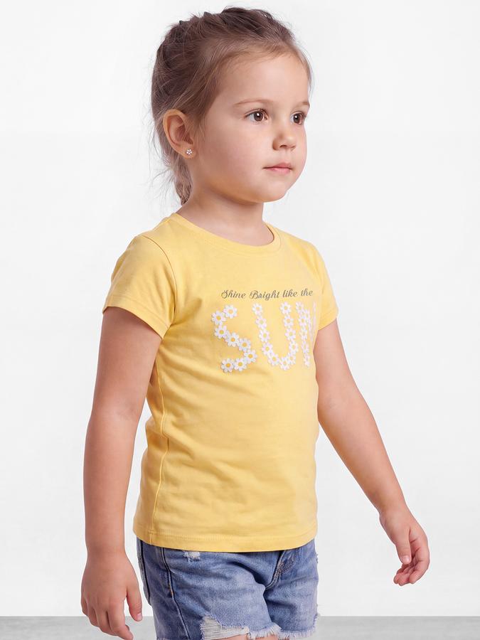 R&B Girls Yellow Typography Printed  Short Sleeves Pure Cotton T-shirt