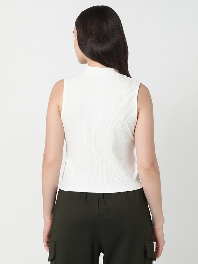 Women Viscose Slim Fit High Neck Ribbed Top