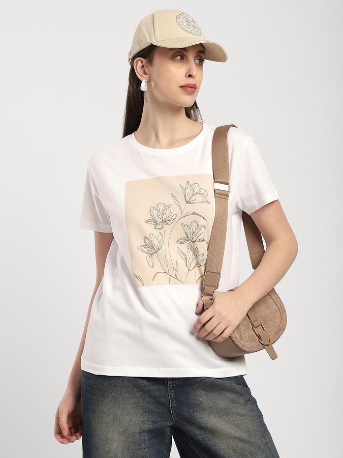 Women Cotton Regular Fit Crew Neck Graphic T-shirt