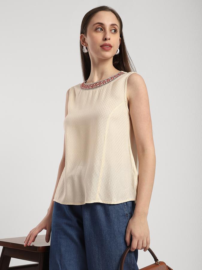 Women Viscose Regular Fit Round Neck Embroidered Top