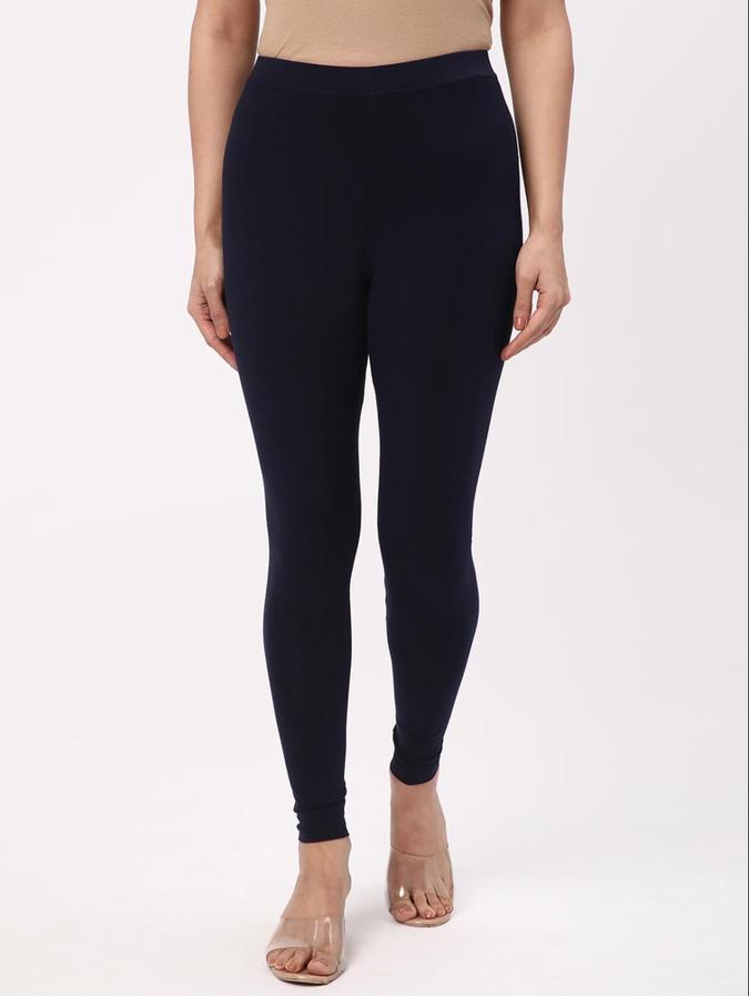 R&B Women Navy Blue Solid Leggings 
