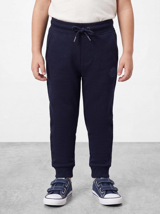 R&B Boys Navy Blue Printed Pure Cotton Mid Rise Joggers