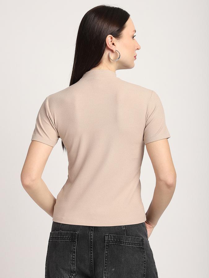 Women Cotton Slim Fit Mock Neck Ribbed Top