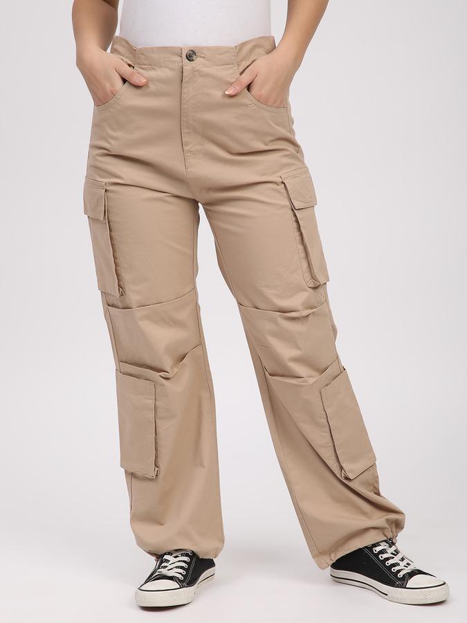 R&B Women Sand Solid Cargo Trousers