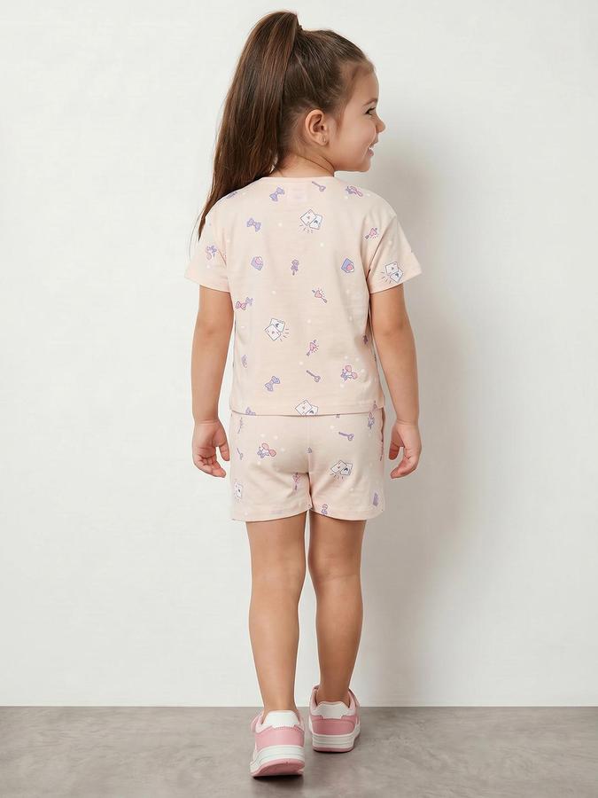 R&B Pink Girls Printed Short Sleeves Clothing Set