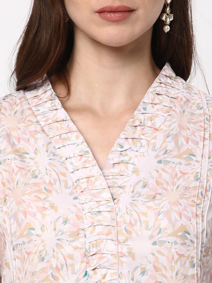 Women Cotton Regular Fit Mandarin Collar Printed Kurta