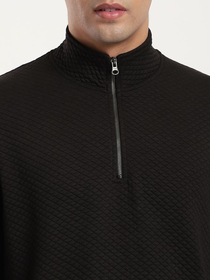 Men Polyester Regular Fit Quarter Zip Textured Sweatshirt