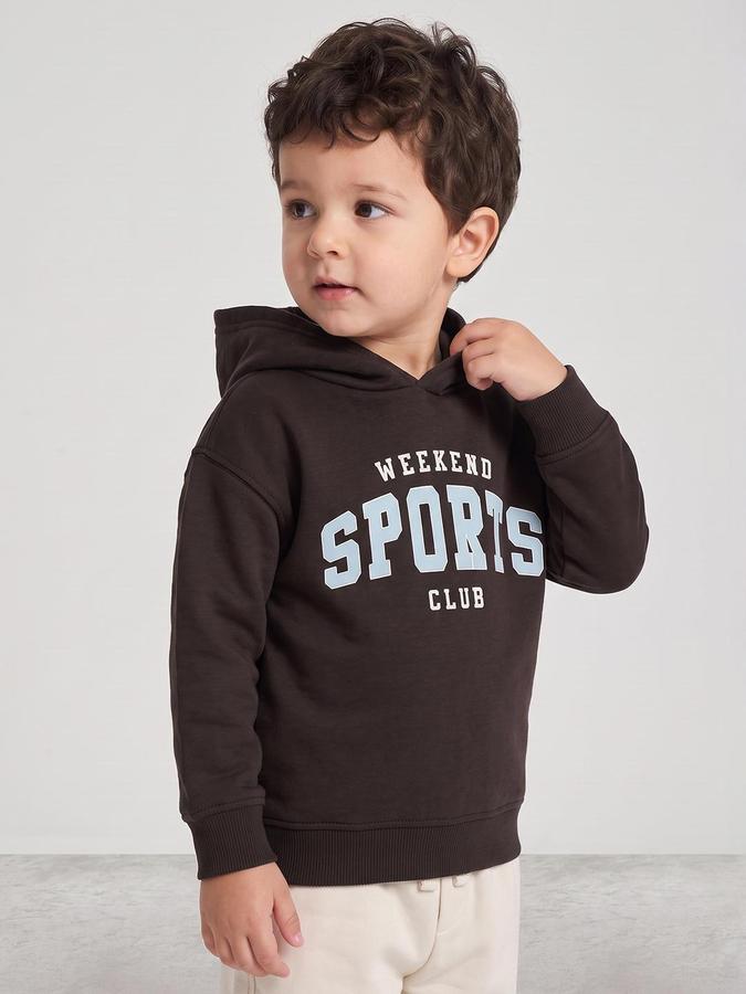R&B Boys Brown Graphic Print Hooded Long Sleeves Sweatshirt