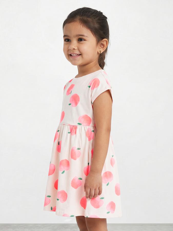 R&B Girl Yellow Printed Pure Cotton Short Sleeves Fit and Flare Dress