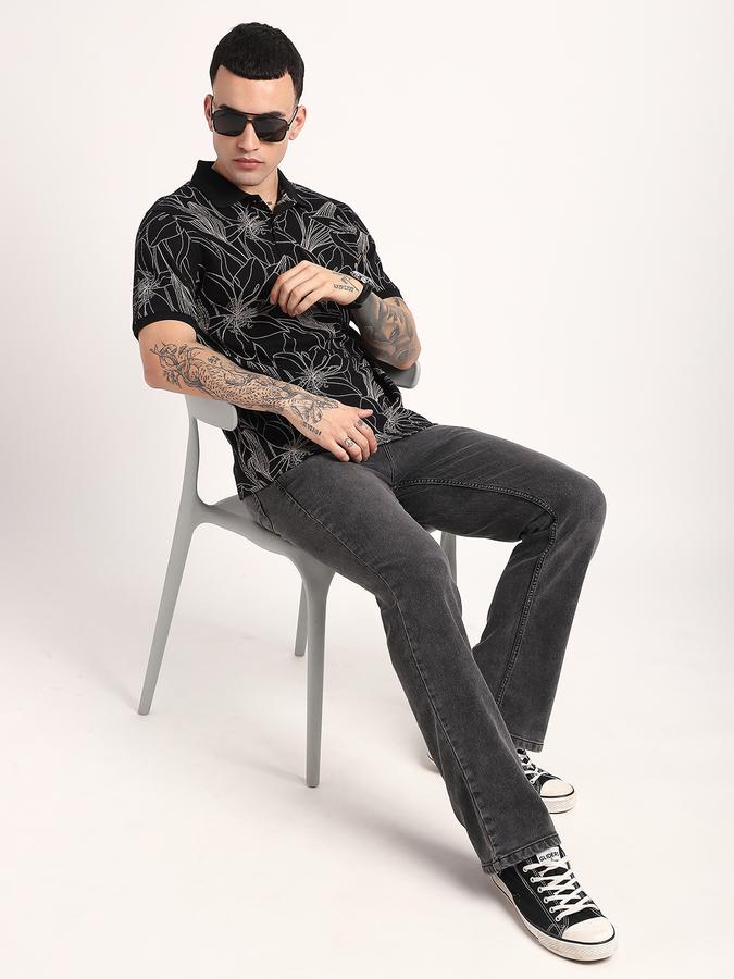 Men Cotton Regular Fit Polo Neck Graphic T-shirt