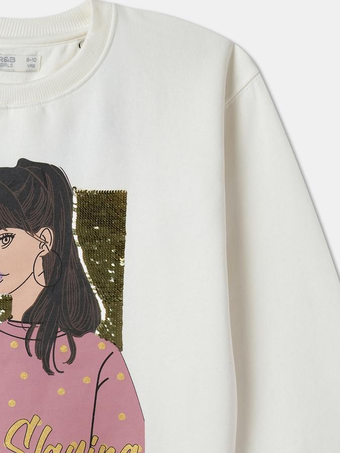 Girls Regular Fit Full Sleeves Crew Neck Graphic Print SweaT-Shirt