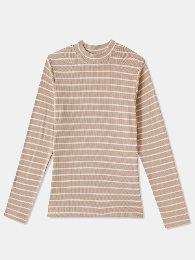 Girls Cotton Blend Regular Fit Crew Neck Striped T-shirt