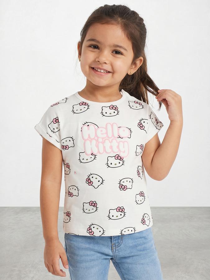R&B Girls Multicolor Regular Fit Hello Kitty Printed Short Sleeve T-shirt