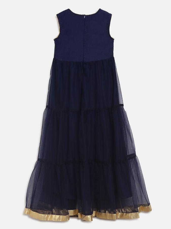 R&B Girls Navy Self Sleeveless Round Neck Maxi Fit &amp; Flare Dress