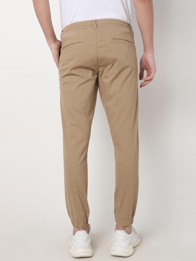 Men Cotton Slim Fit Drawstring Elasticated Cuff Solid Trousers