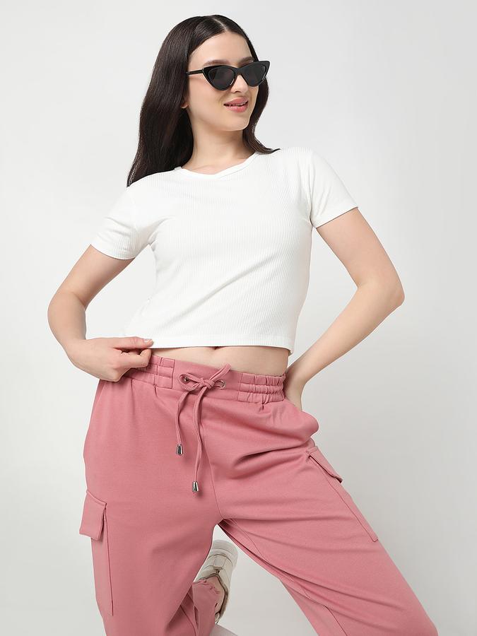 Women Viscose Crop Fit Round Neck Ribbed Top