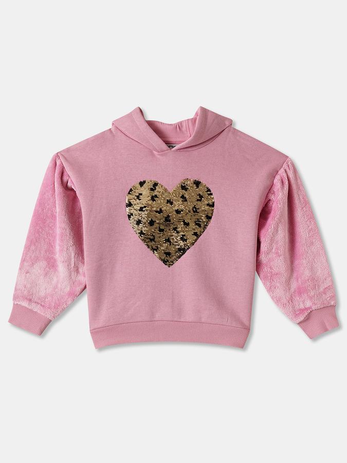 Girls Cotton Blend Regular Fit Hooded Graphic Hoodie