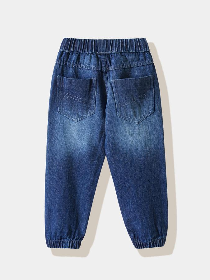 Boys Cotton Blend Regular Fit Drawstring Waist Jogger Cuff Jeans