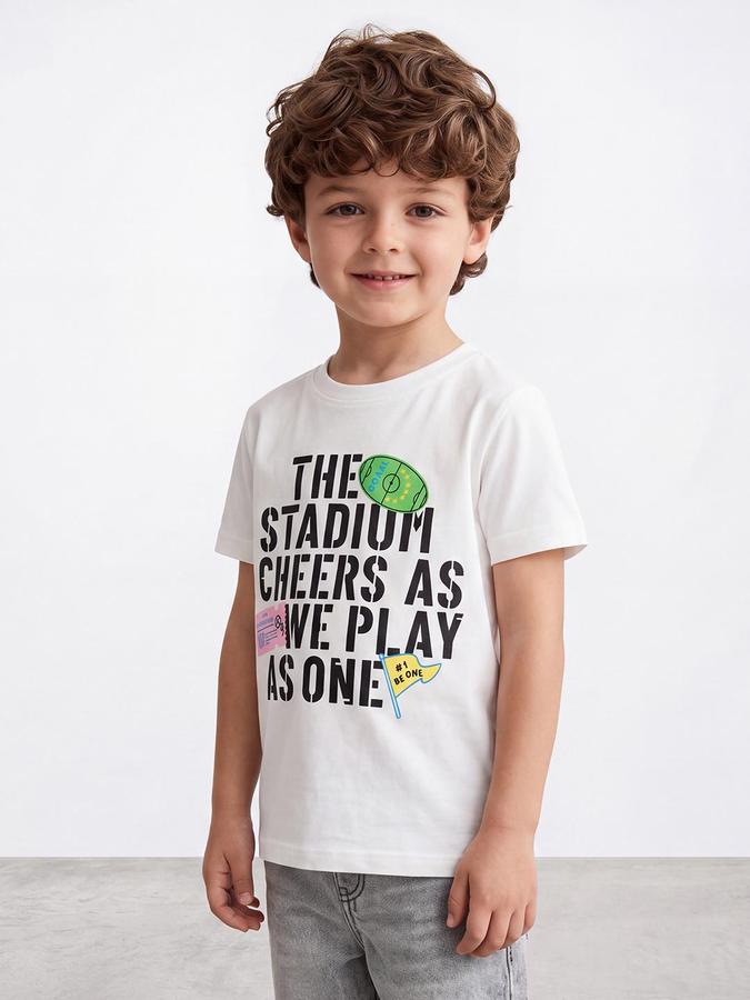 R&B Boys Ivory Typography Printed  Short Sleeves Pure Cotton T-shirt