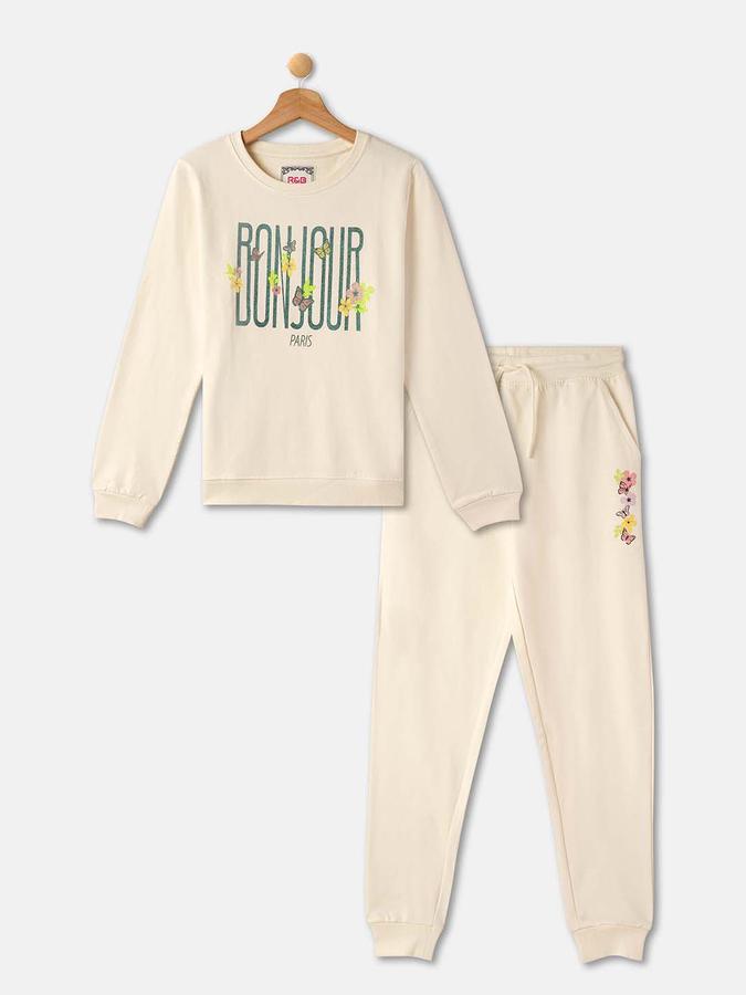 R&B Girls' White Printed Co-ord Set
