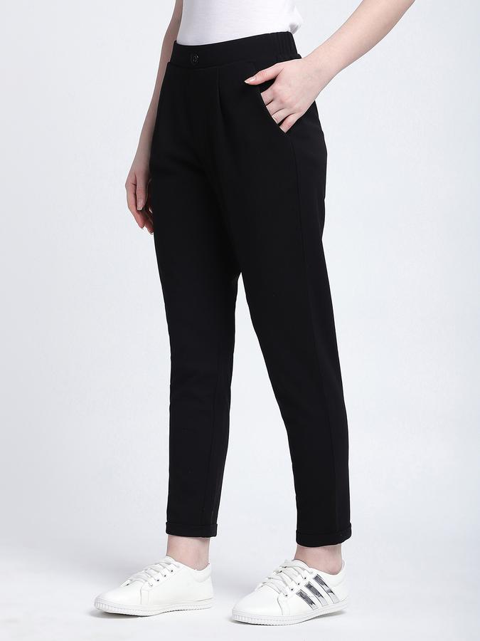 R&B Women Black Solid Slim-Fit Trousers