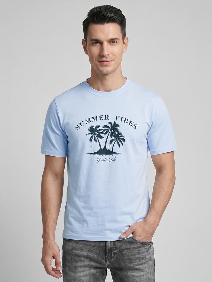 R&B Blue Typography Men Round Neck Regular Fit Short Sleeves T-Shirt 