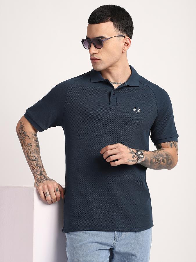 Men Cotton Slim Fit Polo Neck Textured T-shirt