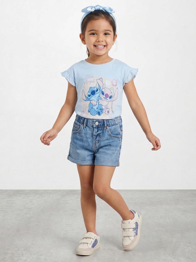 R&B Girls Multicolor Regular Fit Lilo &amp; Stitch Printed Short Sleeve T-shirt