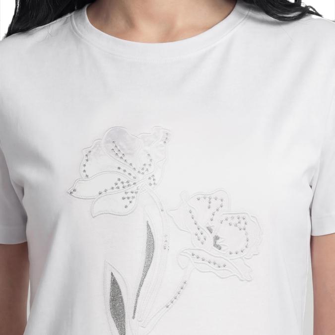 R&B Women White Cotton Printed Round Neck T-Shirt