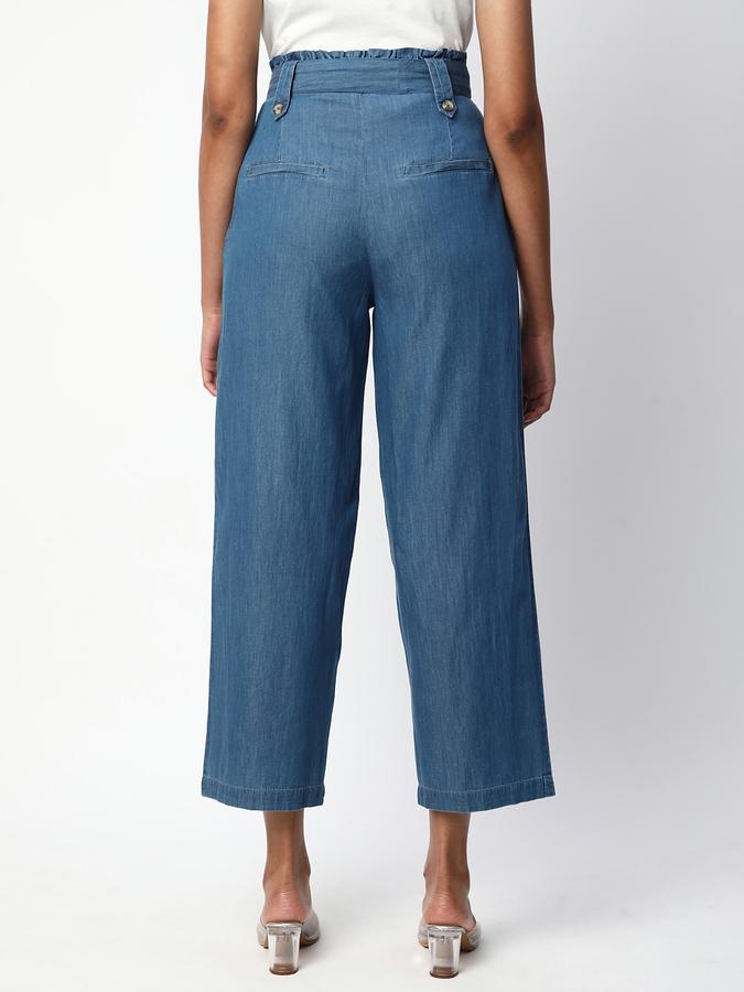 Men Cotton Regular Fit Pleated Straight Hem Solid Trousers