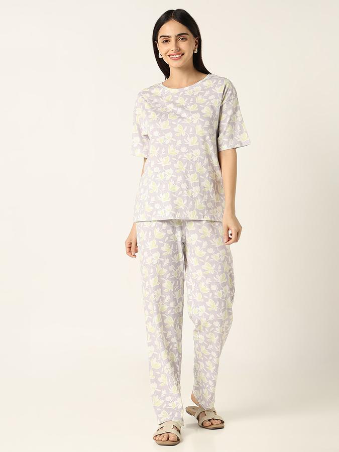 R&B Women Light Purple Floral Print Pyjama Set