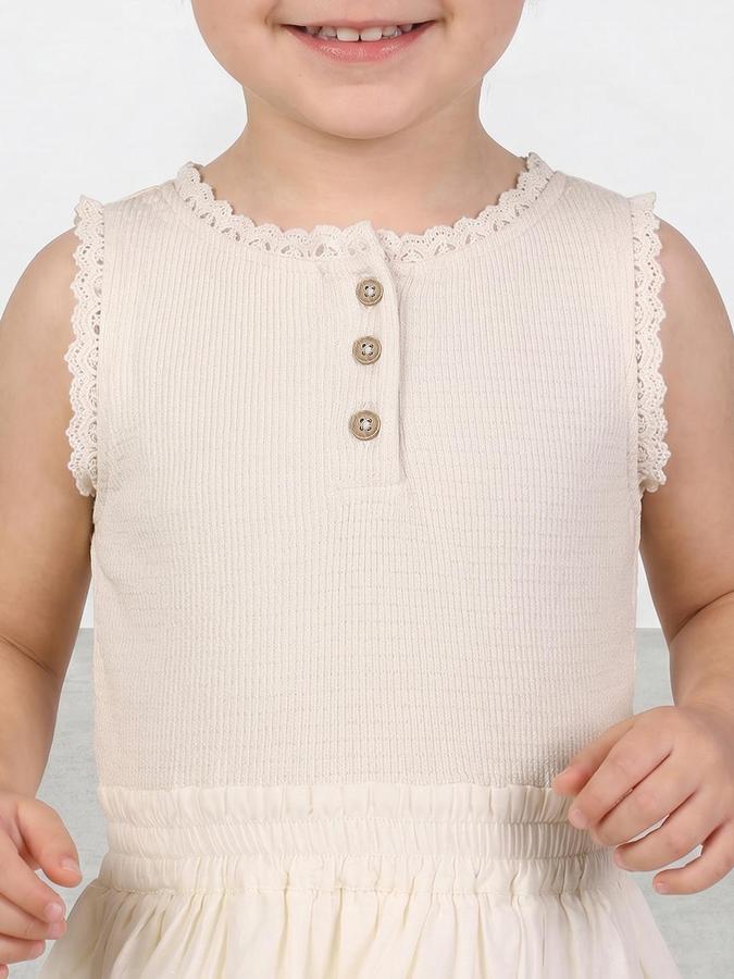 R&B Beige Cotton Textured Girls Dresses