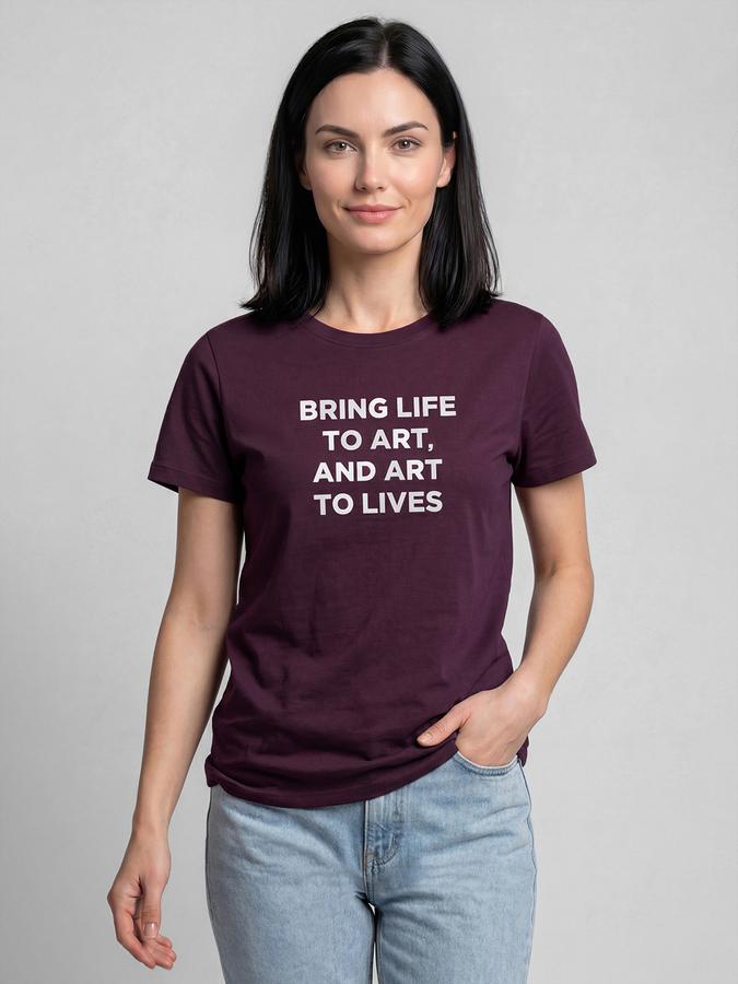 R&B Burgundy Graphic Print Women Round Neck Regular Fit Short Sleeves T-Shirt 