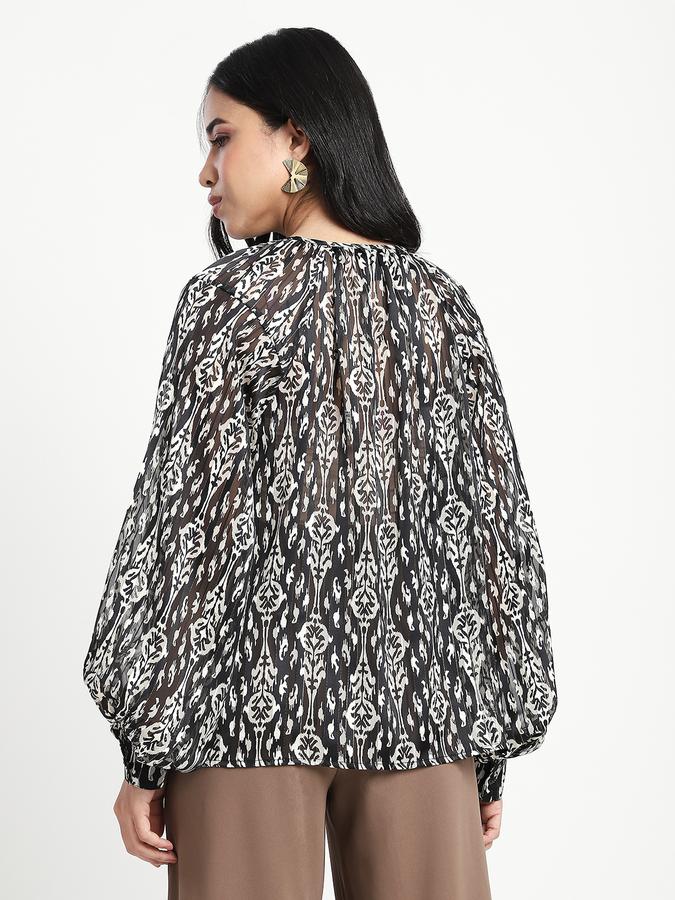 Women Polyester Relaxed Fit Ruffled Neck Floral Top