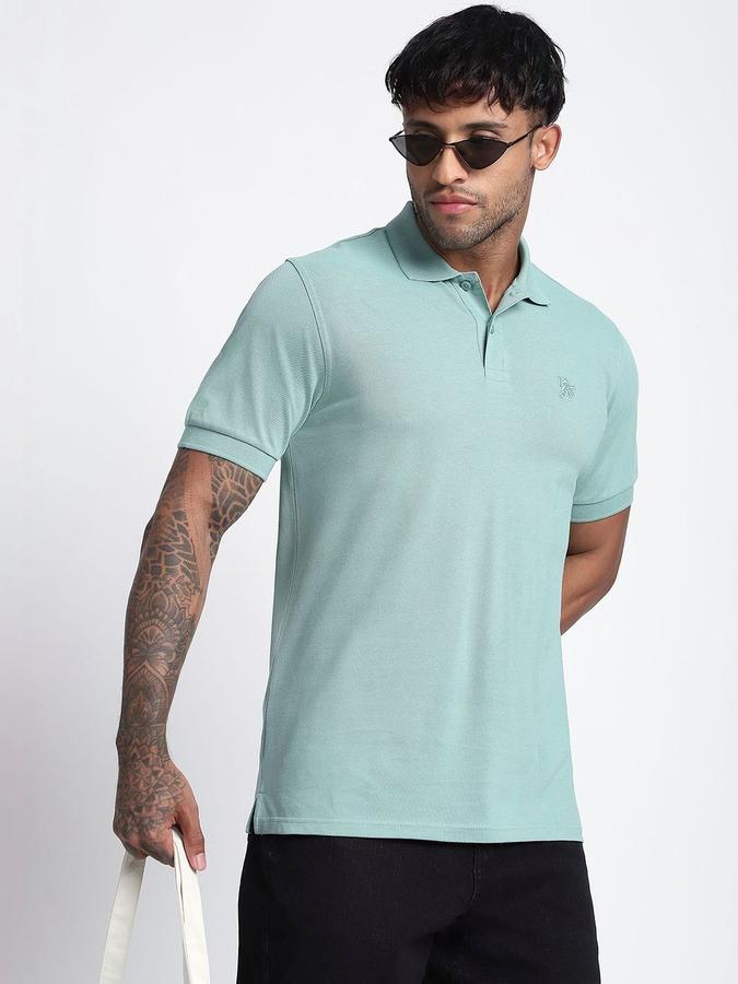 R&B Mens Light Green Solid Polo Collar Short Sleeves T-shirt