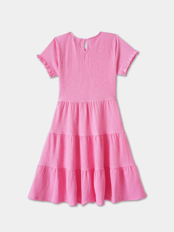 Girls Polyester A-Line Round Neck Tiered Dress